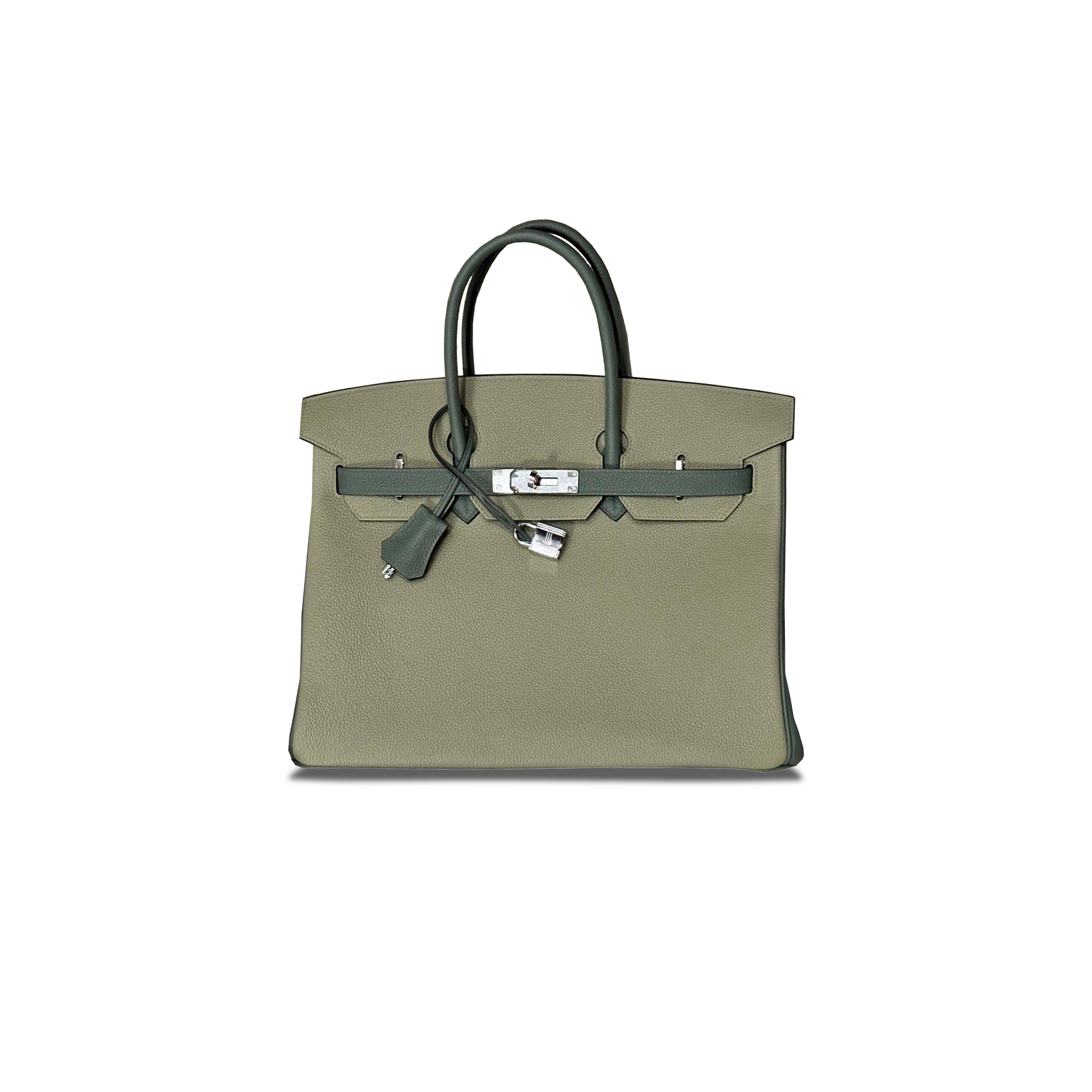 HERMES BIRKIN 35 TOGO LEATHER ALMOND GREEN WITH SAGE GREEN AND SILVER BUCKLE HORSESHOE PRINT 2160900307918 (35*28*18cm)